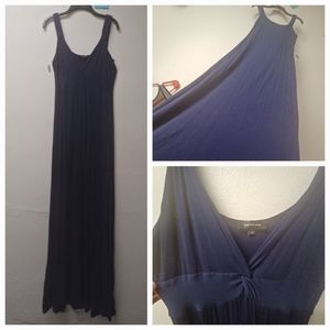 Navy blue long maxi dress, empire knot waist/bust, size S, plenty of stretch